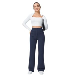 Halara Midnight Blue High Waist Button Front Straight-Leg Pants S NWOT